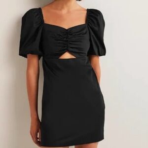 Boden Black Mini Dress with Puff Sleeves
